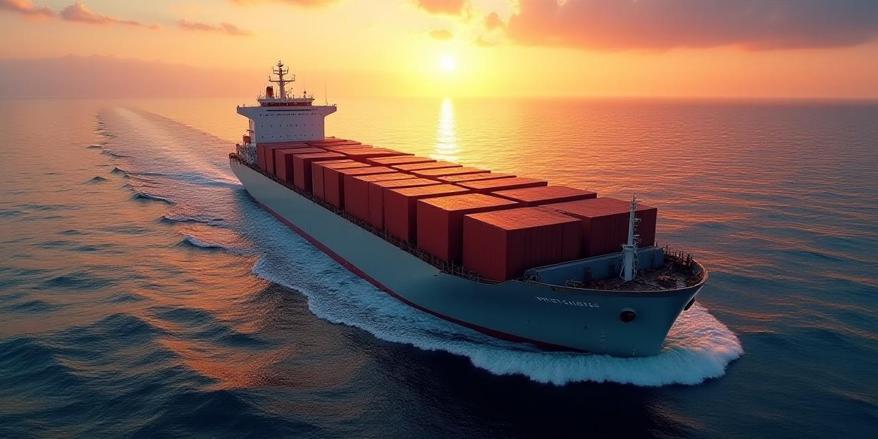 Large cargo vessel at dusk with modern logistics overlay